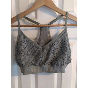 Pink Sport Bra Racer Back Perferated Olive Green Adjustable Straps Sz M